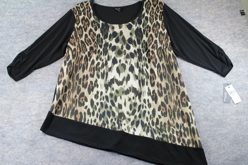 Camicia Alyx taglia 1X stampa animalier asimmetrica nera leopardata pullover tunica nuova con etichette