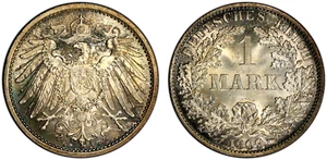 1909 A Alemania 1 marco, graduación profesional MS 66+, KM-14, mejor fecha/como nuevo - Imagen 1 de 2