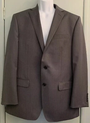 Calvin Klein Sz 40R Macy's Men Store Light Grey Stripe 2 Button 100% Wool Blazer - Image 1 of 4