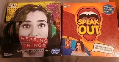 (2) Hasbro Family Games. SPEAK OUT And HEARING THINGS. Family Fun Games  - Image 1 of 4