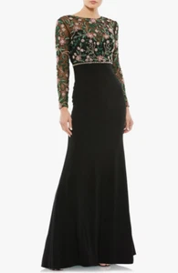 Vestido Mac Duggal Negro Floral Embellecido Ilusión Talla 8 - Imagen 1 de 8
