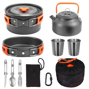 2-3 Person Camping Kochgeschirr Kochtopf Outdoor-Töpfe Bratpfanne Kettle Set Neu - Bild 1 von 11