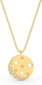 Collana con ciondolo disco luna e stelle diamante coltivato in laboratorio taglio tondo 1/10 carato - Foto 1 di 6