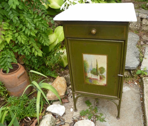 Green Vintage 1928  Bedside Cabinet Made In Bulgaria  Metal Cupboard Cover