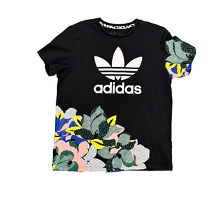 Adidas Her Studio London TShirt Womens M Black Floral Top Colorful Cotton Tee - Picture 1 of 10