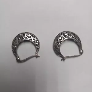 Vintage 925 Sterling Silver Hoop Earrings - Picture 1 of 3