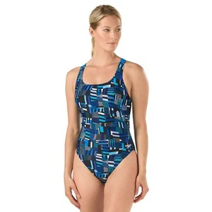 Speedo YOUTH Pro LT Trippy Stripe Drop Back One Piece Swimsuit 6/22 Blue - Picture 1 of 2