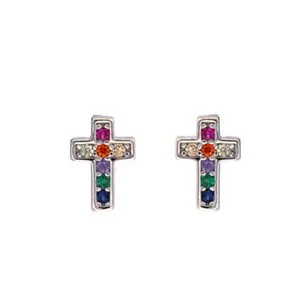 Pendientes de Presión Cruz en plata y plata bañada de oro, adornados con - Imagen 1 de 2