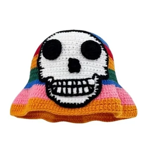 Knit Fisherman Hat Colorful Stripes Skull Pattern Durable Lightweight Adjustable - Picture 1 of 8