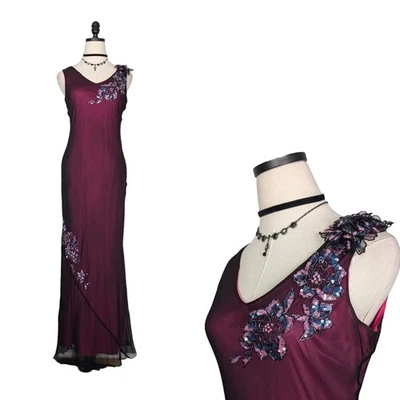 Maxi Vestido de Seda de Baile de graduación 6 Púrpura Negro De Colección Y2K Hada Gótico Floral Grunge Foto 1 de 4