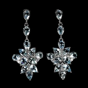 925 Sterling Silver Earrings Pear Aquamarine 6x4mm Natural Gemstone Jewelry - Picture 1 of 14