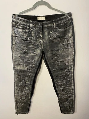 Pantalones de mezclilla Faith Connexion negros/plateados con cremalleras  Foto 1 de 4