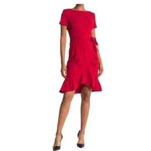 CALVIN KLEIN red short sleeve faux wrap belted dress size 4 Womens Classic - Picture 1 of 8