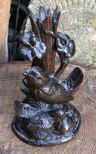 Antik Schweizer Schwarzwald geschnitzt Holz Singvogel Überlauf Vase Strämchenhalter Epergne - Bild 1 von 11