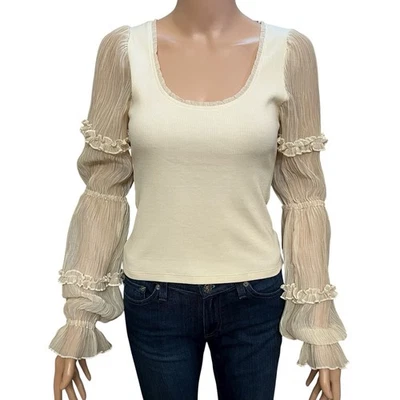 Anthropologie Long Sleeve Ruffled Victorian Top XS Cream Fairy Romantic Princess - Image 1 of 4
