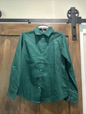E121 NWOT Women's Harriton Tide Green Button Up Long Sleeve Shirt Sz M - Image 1 of 4