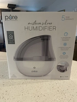 Pure Enrichment Mistaire Silver Ultrasonic Cool Mist Humidifier, 1.5L Tank | NIB - Image 1 of 4