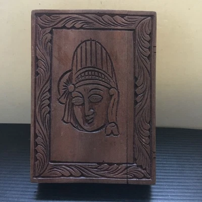 Vintage Hand-Carved Rosewood Wooden Intricate Deity & Elephant Design Puzzle Box - Image 1 of 4