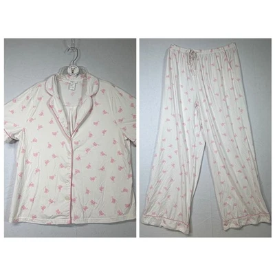 Conjunto de pijama Forever 21 para mujer L blanco rosa patines de hielo manga corta ropa de estar Foto 1 de 4