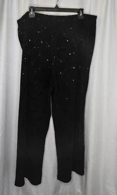 Pantalones negros vintage Bob Mackie pierna ancha lentejuelas 1XL fiesta disco arte para usar Foto 1 de 4