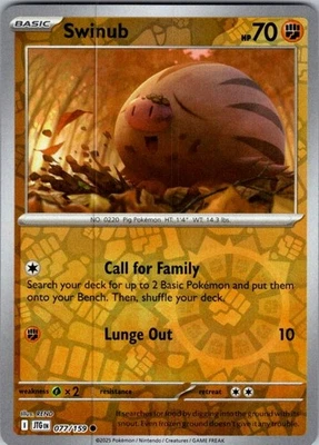 Pokemon | SV09: Journey Together | Swinub - | 077/159 | Reverse Holo | NM - Image 1 of 2