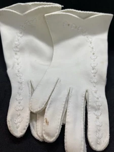 Guantes blancos vintage para mujer adornados con cuentas y bordados talla 7  - Imagen 1 de 5