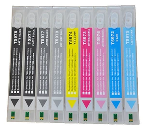 9pcs Refillable HDR Pigment ink Cartridges for Epson Stylus 7890/9890+Resetter - Picture 1 of 3
