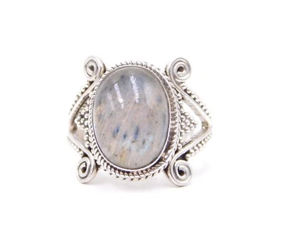 6.20 GM 925 Argento Sterling Naturale Labradorite Cab Gemma Misura Anello 7 " US - Immagine 1 di 4