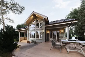 PREFAB LOG CABIN HOME KIT NATURAL WOOD 219 m² / 2357.3 ft - DISCOUNT CARD 3% off - Picture 1 of 23