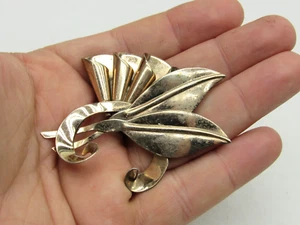 Vintage Brookcraft Sterling Silver Modernist Leaf Brooch Large - Picture 1 of 7