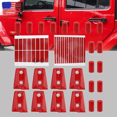Cubierta de bisagra de puerta roja 8 piezas para Jeep Wrangler JK Unlimited 2007-2018 4 puertas Foto 1 de 4