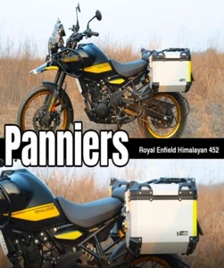 ALUMINIUM PANNIER PAIR WITH MOUNT SILVER FIT FOT ROYAL ENFIELD NEW HIMALAYAN 450 - Picture 1 of 6