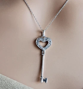 OTC Sterling Silver Key Pendant Necklace | 0.08 ct Mined Diamonds | Signed - Picture 1 of 9