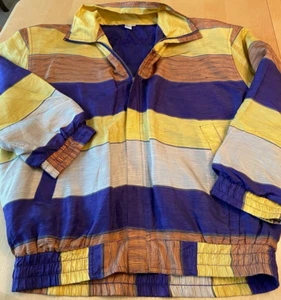 COACO 100% SILK PURPLE YELLOW BOMBER JACKET WOMEN’S SZ M COTTAGECORE - Picture 1 of 6