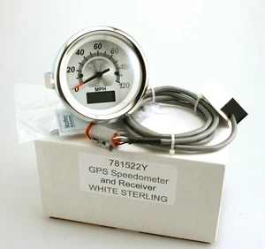 Vee Three 3 3/8 elec. Speedometer with GPS Sending Unit White Sterling #781522Y - Picture 1 of 3