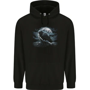 Raven & Ocean Full Moon Crow Viking Childrens Kids Hoodie - Picture 1 of 3