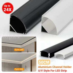 2/4 Aluminium Channel Profile Holder U/V Style LED Strip Light Bar Lamp Cabinet - Picture 1 of 19