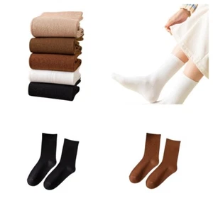 5 Pairs Women Casual Solid Cotton Stretch Mid Calf Socks Sports Summer Socks - Picture 1 of 9