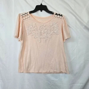 Workshop Republic Clothing Damen hellrosa Spitzendetail Kurzarm Oberteil Medium - Bild 1 von 9
