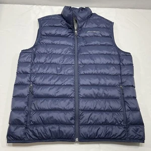 Eddie Bauer Puffer Vest Mens Large Blue Full Zip Quilted Down Nylon Jacket Flaw - Picture 1 of 10