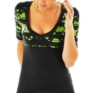 METAL MULISHA Black & Green Lace Animal Print Sinful Snake V-neck Tee Top Small - Picture 1 of 5