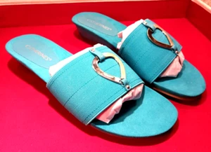 NEU CATHERINES PANTOLETTEN SANDALEN TÜRKIS BLAU SILBER METALL VERZIERUNG 10 W - Bild 1 von 13