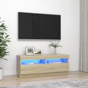 vidaXL TV Cabinet with LED Lights Sonoma Oak 100x35x40 cm - Picture 1 of 18