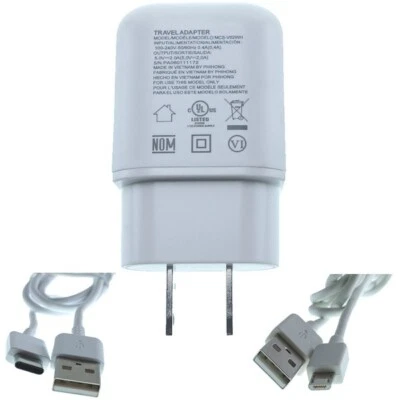 Cargador de Pared LG Blanco MCS-V02WH (5.0V 2.0A) + 2 Cables USB (Tipo-C y Micro B) Foto 1 de 4