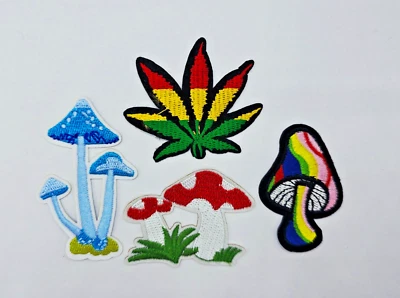 Groovy Mushroom & Leaf Patch Set of 4 Trippy Iron-On Embroidered Groovy Mushys - Image 1 of 3
