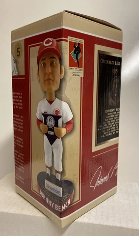 2018 Cincinnati Reds HOF Hall Of Fame Johnny Bench Bobblehead , Mis-cut Box Cover