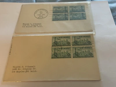 US Air Mail First Day of Issue FDC New York and San Francisco, 1947 8 Stamps - Image 1 of 4