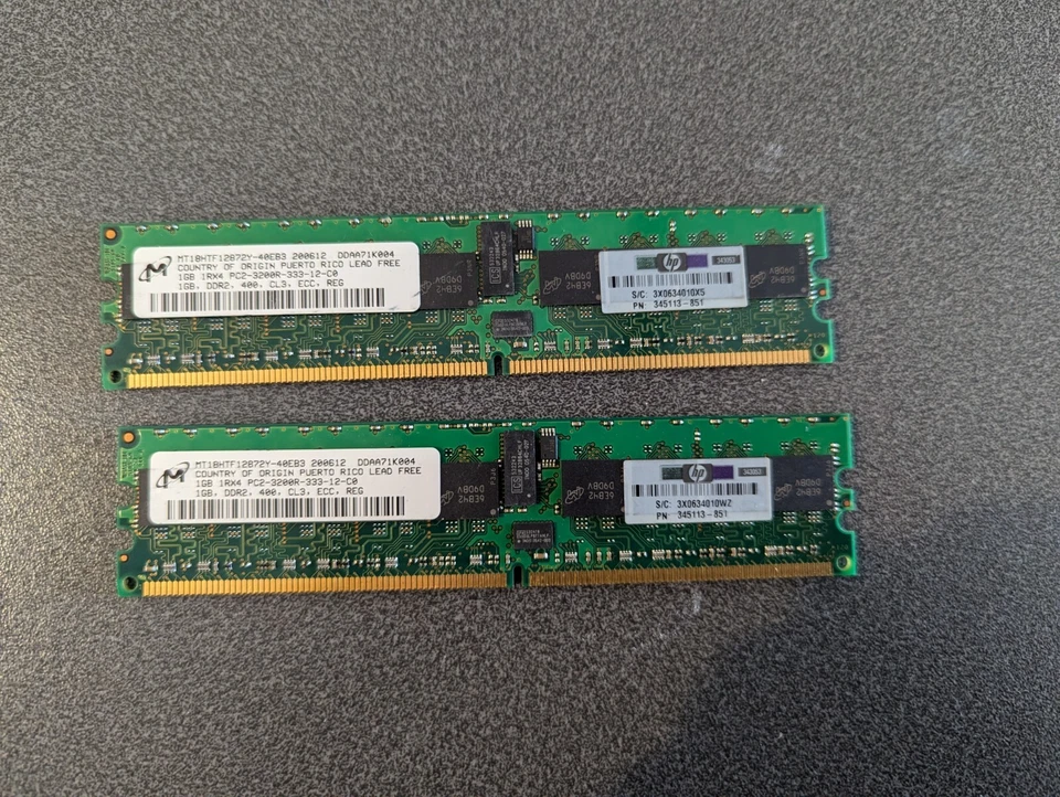 10 x Modules DDR2 PC2 3200 400 240 pin ECC Server Ram 7 GB of 1 GB and 512 MB - Image 1 of 4