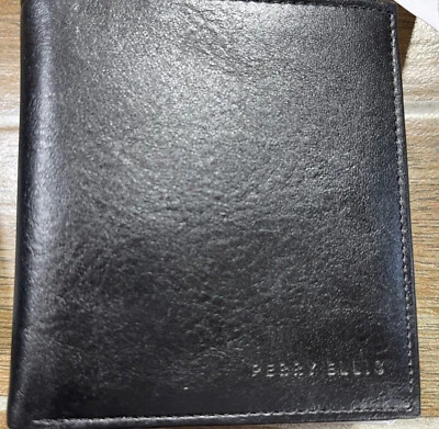 PERRY ELLIS Men's Black Leather Euro Bi-Fold Wallet NEW - Image 1 of 4