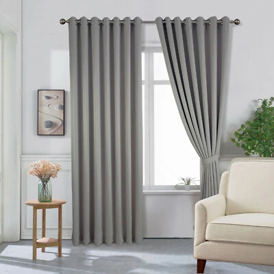 Extra Long 300cm Drop Eyelet Curtains Light Blocking Blackout Matching Tiebacks - Image 1 of 4